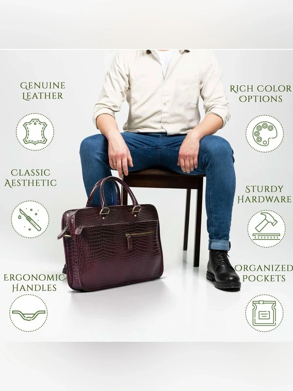 REONN DARLING Laptop Genuine Leather Bag 15 Inch Briefcase for Men | NEW